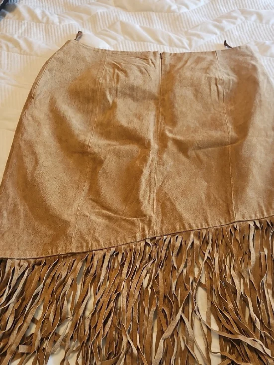 Fringe Hem Suede Mini Skirt - Tan - Picture 4 of 4